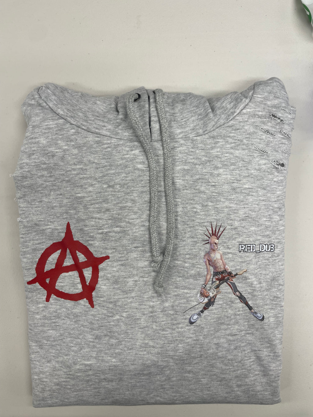DISTRESSED GREY PUNK HOODIE