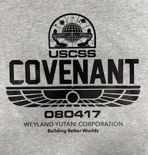 Gray t-shirt with 'USCSS Covenant' logo and text on a gray background