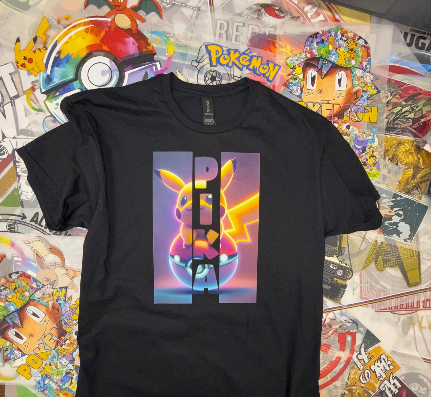POKEMON PIKA PIKACHU BLACK T SHIRT