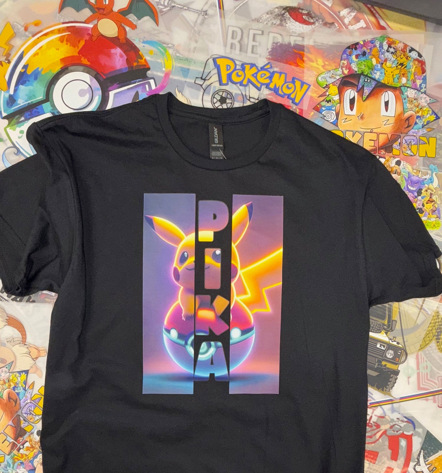 POKEMON PIKA PIKACHU BLACK T SHIRT
