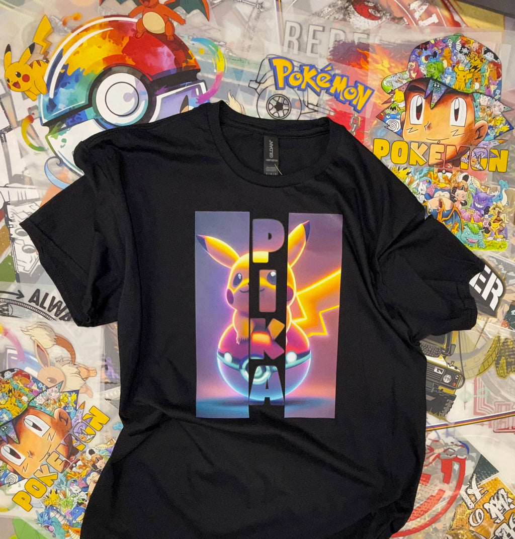 POKEMON PIKA PIKACHU BLACK T SHIRT