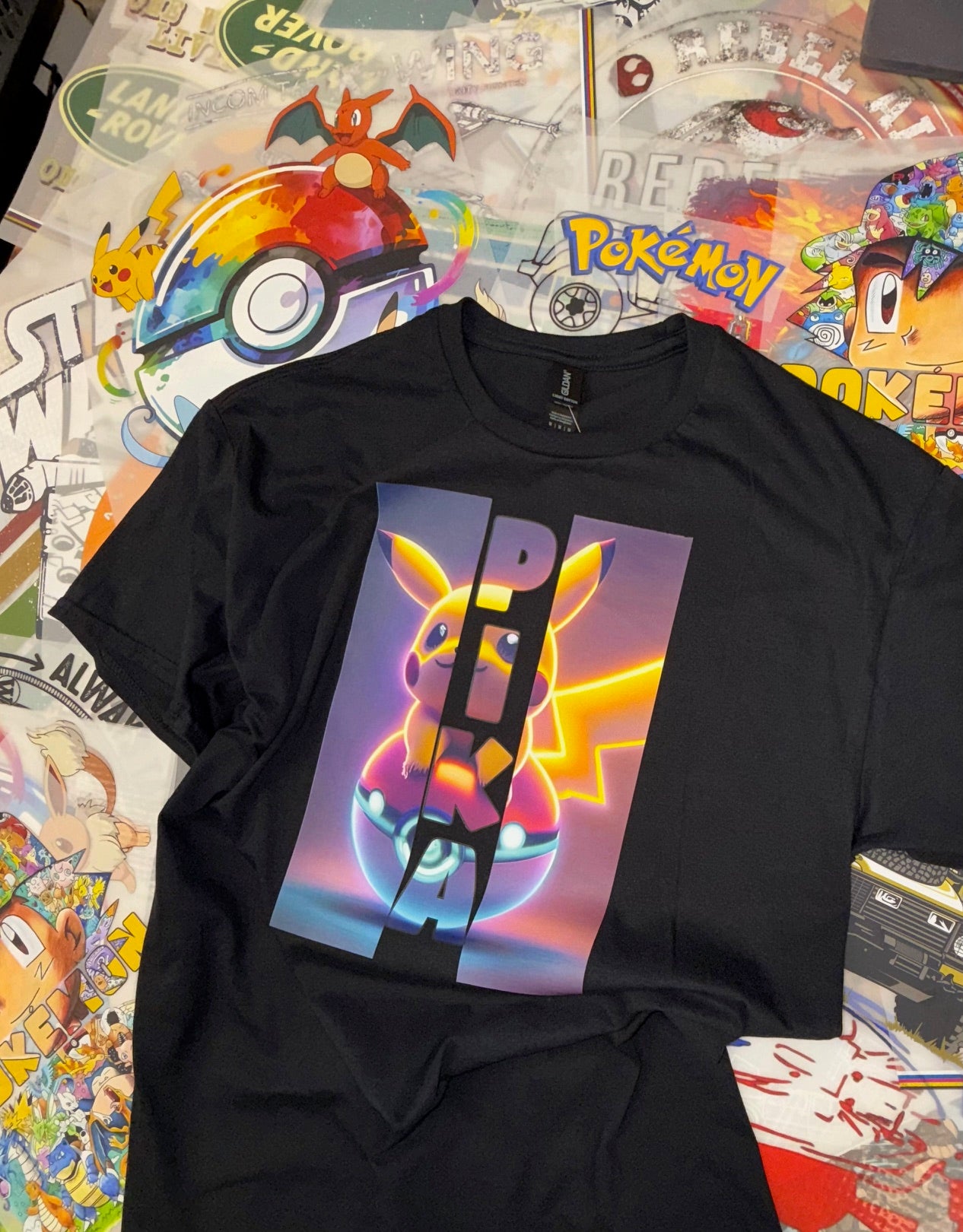 POKEMON PIKA PIKACHU BLACK T SHIRT