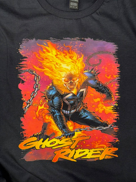 GHOST RIDER COMIC BOOK STYLE BLACK T SHIRT