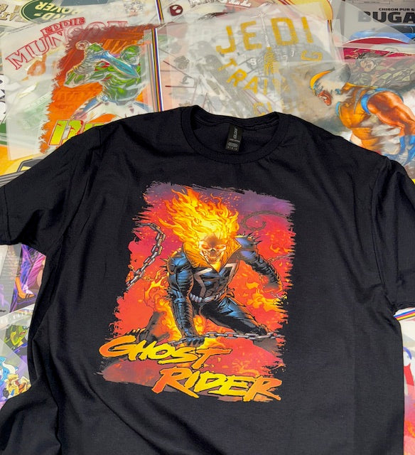 GHOST RIDER COMIC BOOK STYLE BLACK T SHIRT