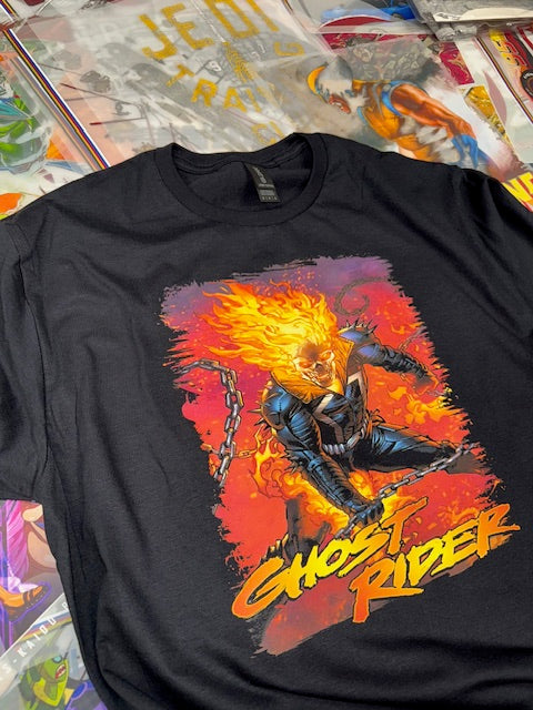GHOST RIDER COMIC BOOK STYLE BLACK T SHIRT