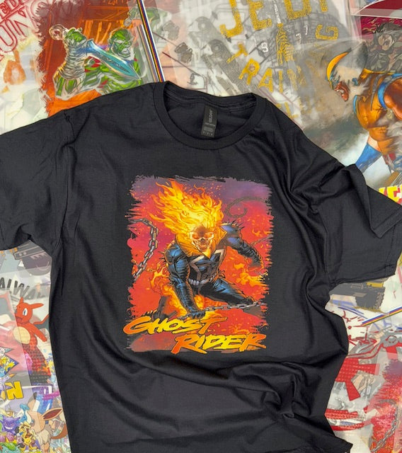 GHOST RIDER COMIC BOOK STYLE BLACK T SHIRT