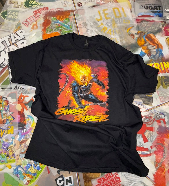 GHOST RIDER COMIC BOOK STYLE BLACK T SHIRT
