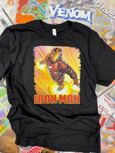 IRONMAN COMIC BOOK STYLE BLACK T SHIRT