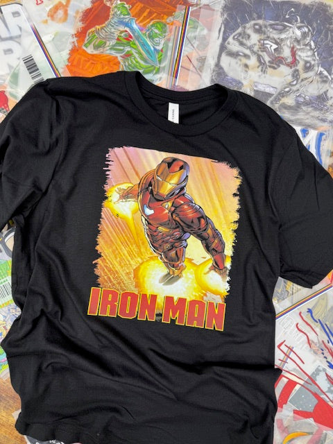 IRONMAN COMIC BOOK STYLE BLACK T SHIRT