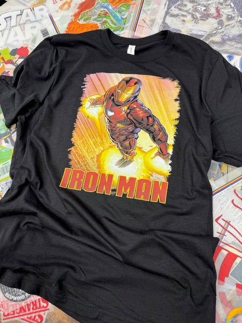 IRONMAN COMIC BOOK STYLE BLACK T SHIRT