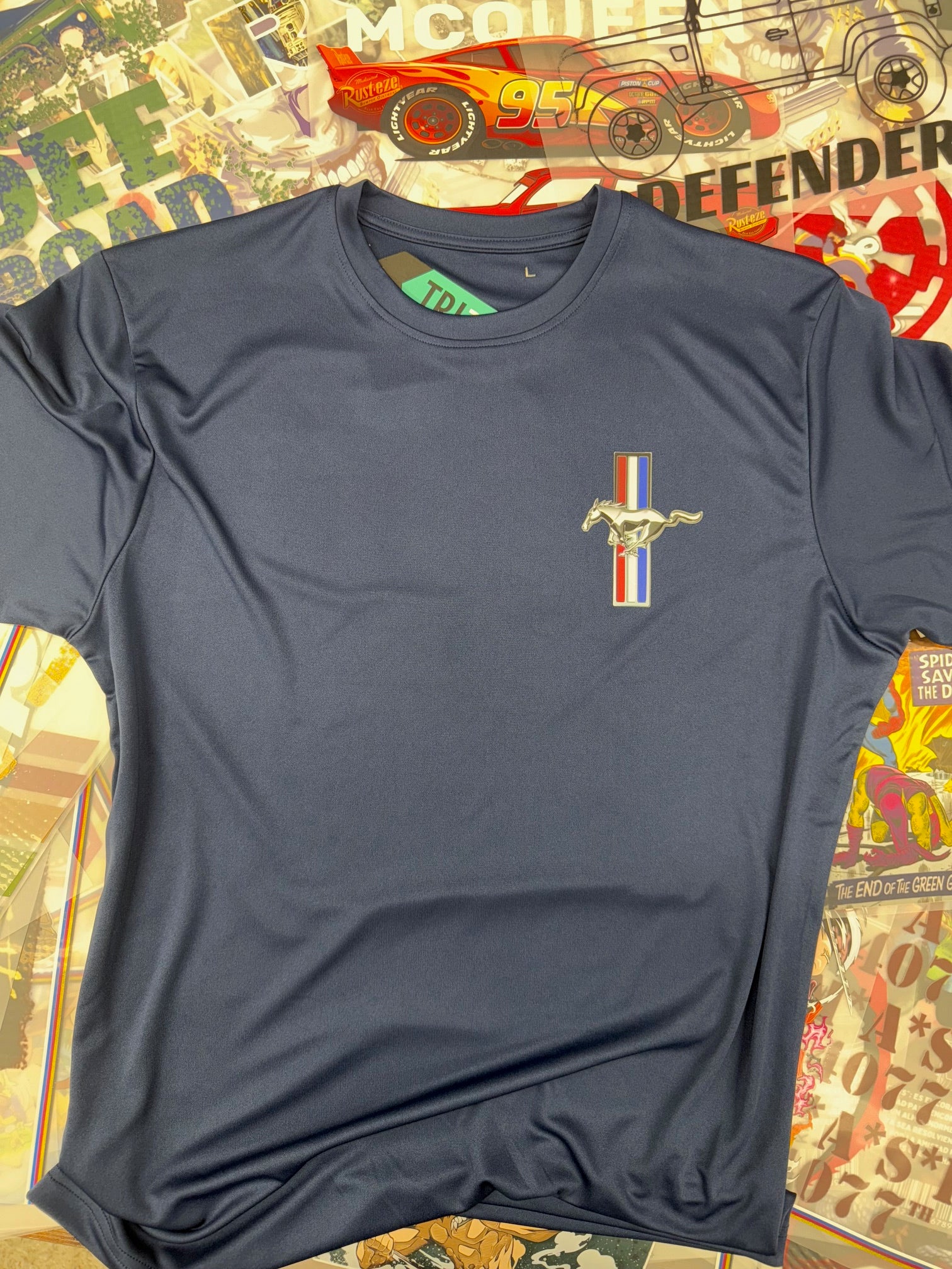 MUSTANG CAR DETAILED BLUE T SHIRT