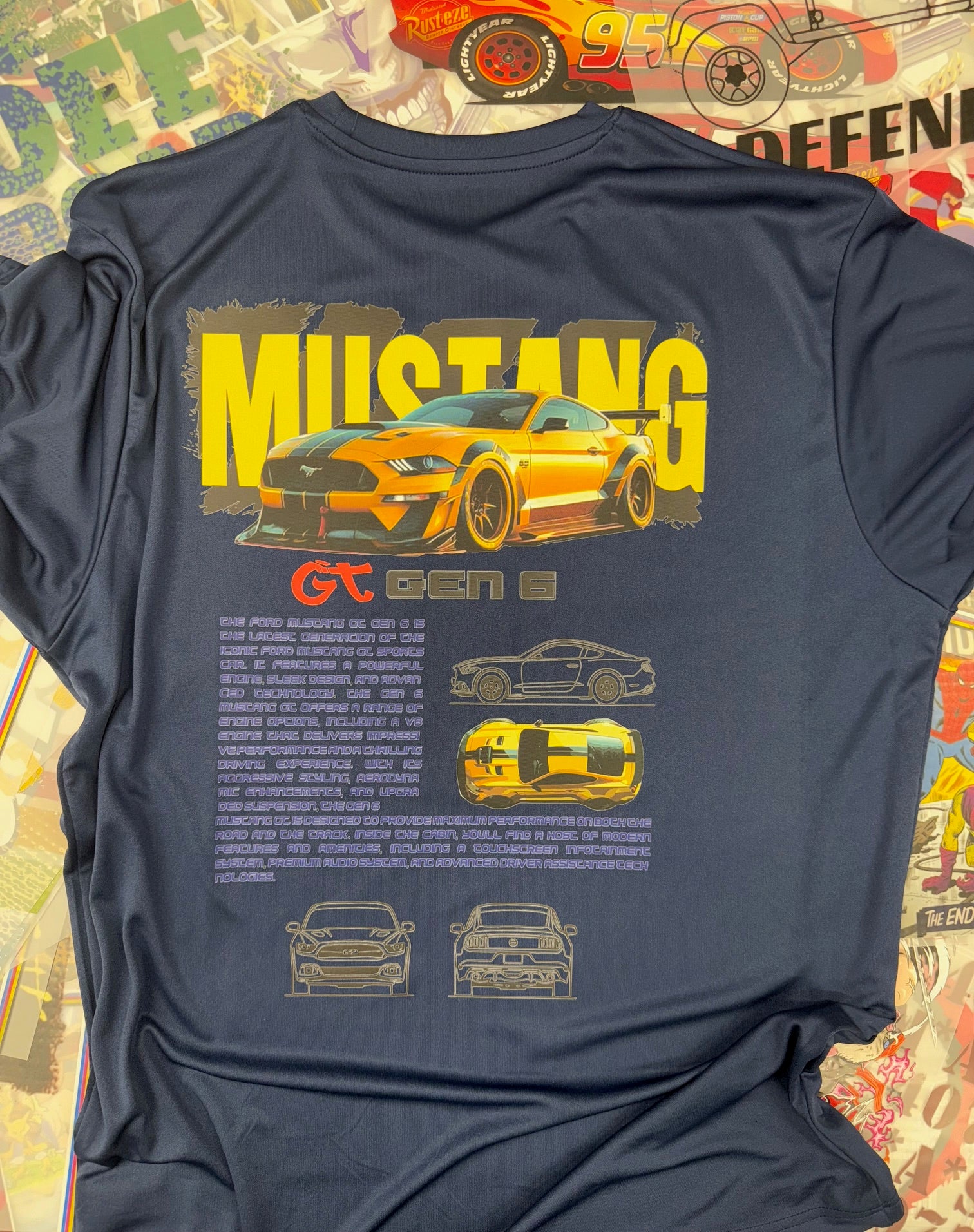 MUSTANG CAR DETAILED BLUE T SHIRT