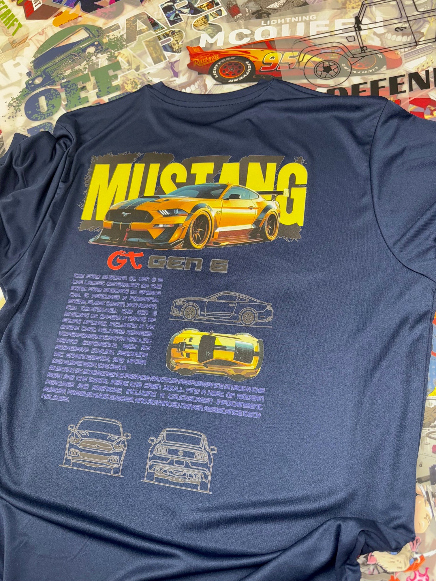 MUSTANG CAR DETAILED BLUE T SHIRT