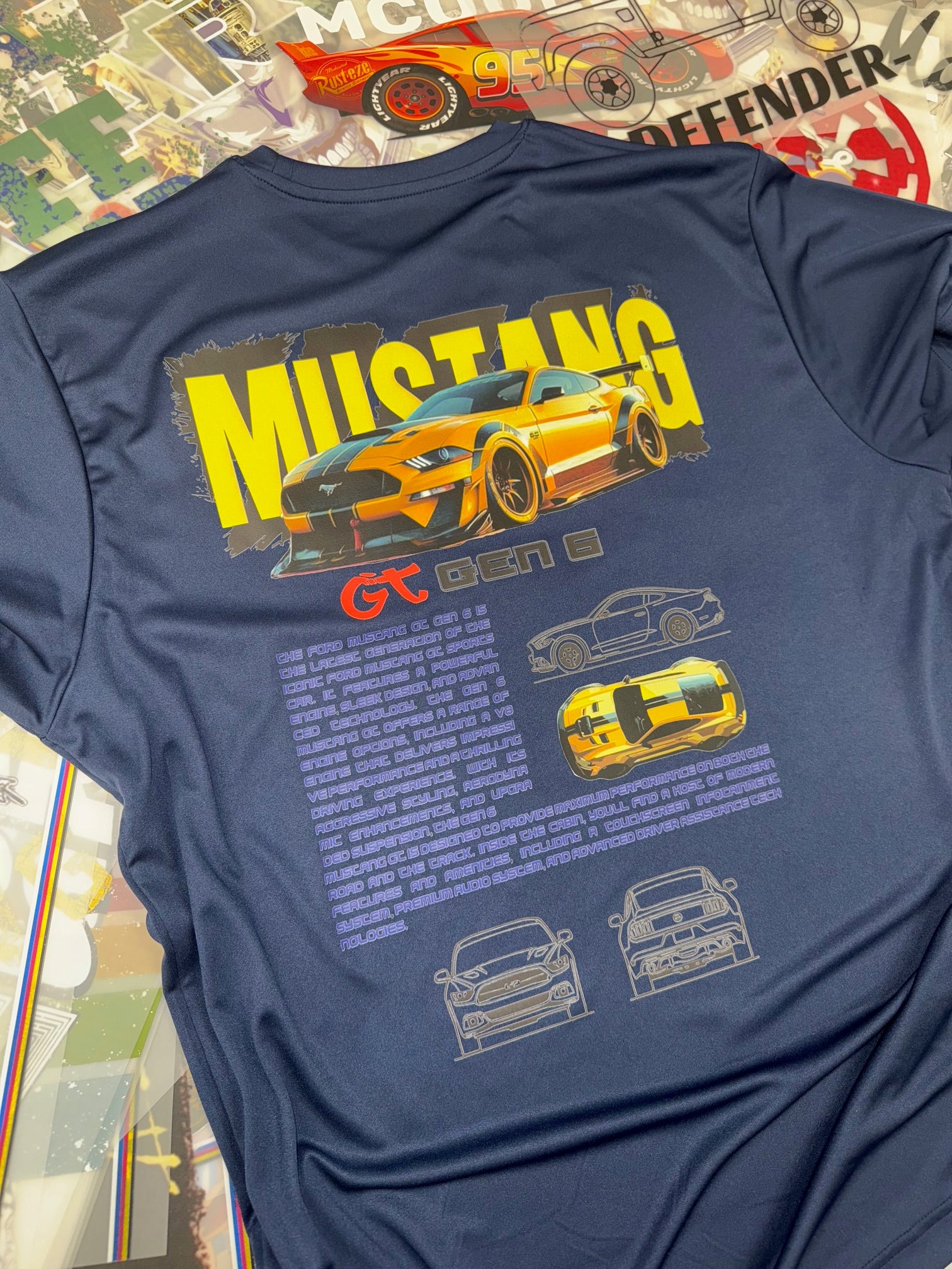MUSTANG CAR DETAILED BLUE T SHIRT