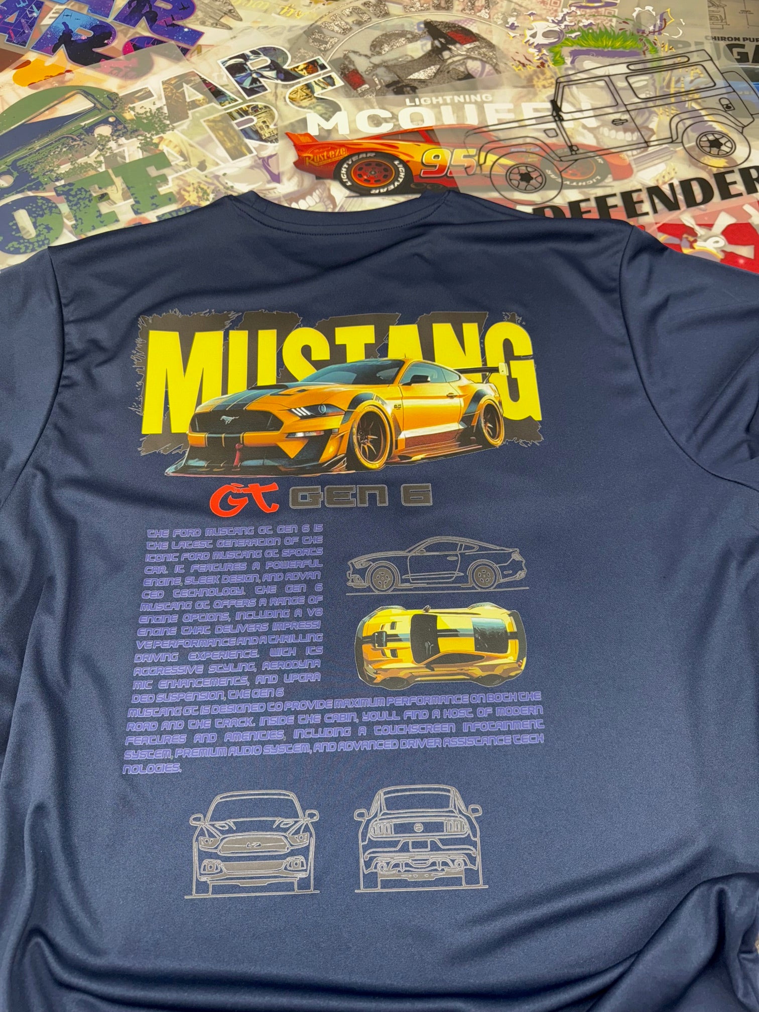 MUSTANG CAR DETAILED BLUE T SHIRT