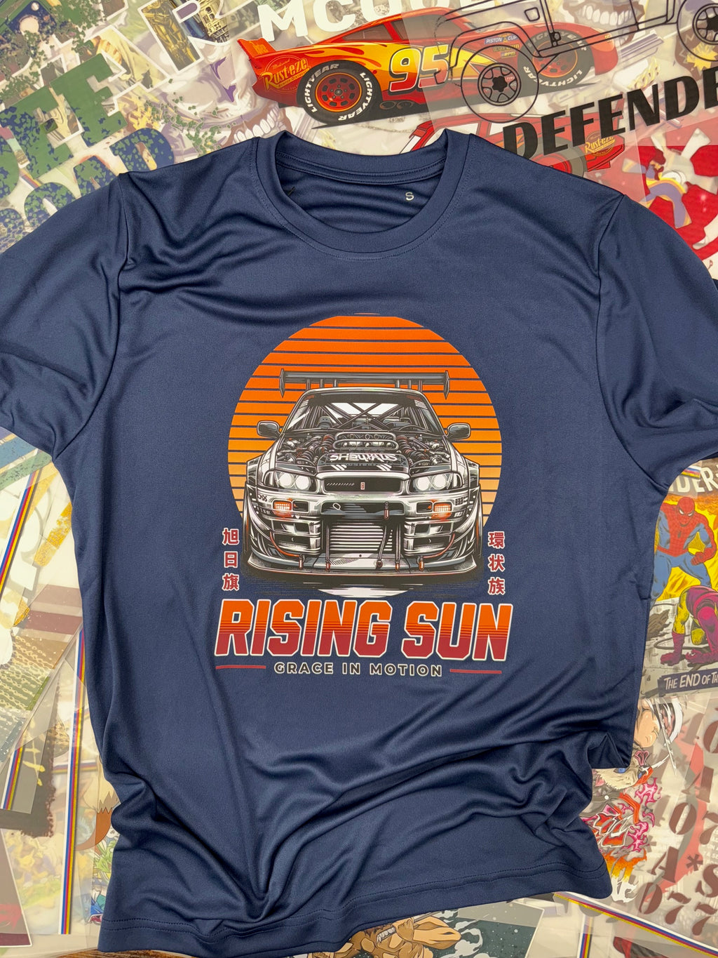 JAPANESE SUPERCAR RISING SUN BLUE T SHIRT