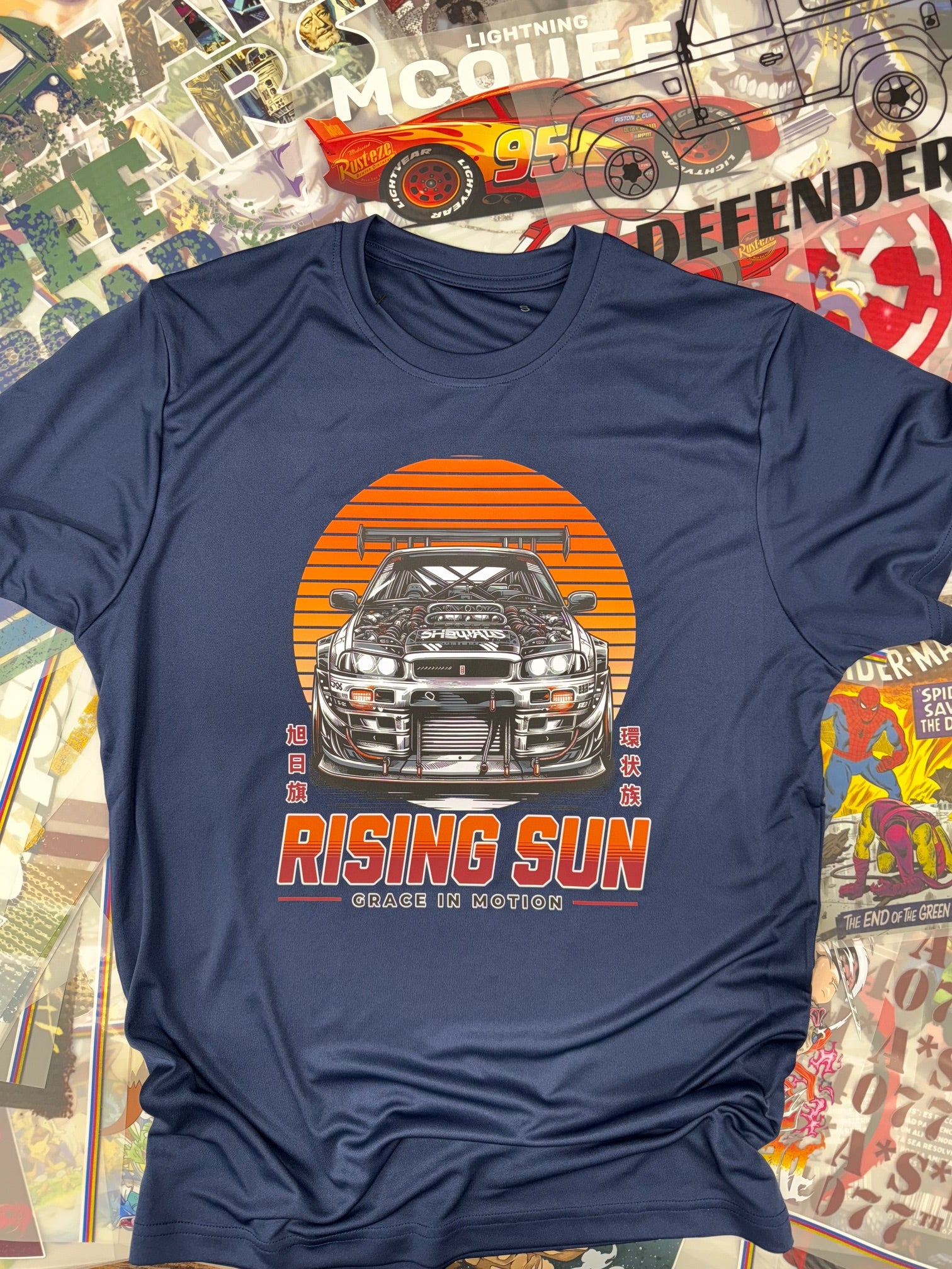 JAPANESE SUPERCAR RISING SUN BLUE T SHIRT
