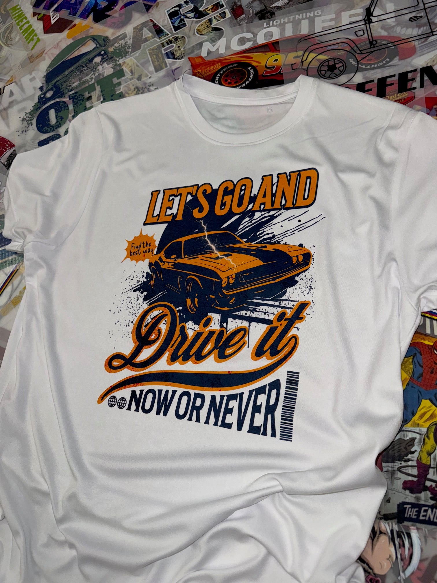 DRIVE IT NOW OR NEVER CAR WHITE T SHIRT