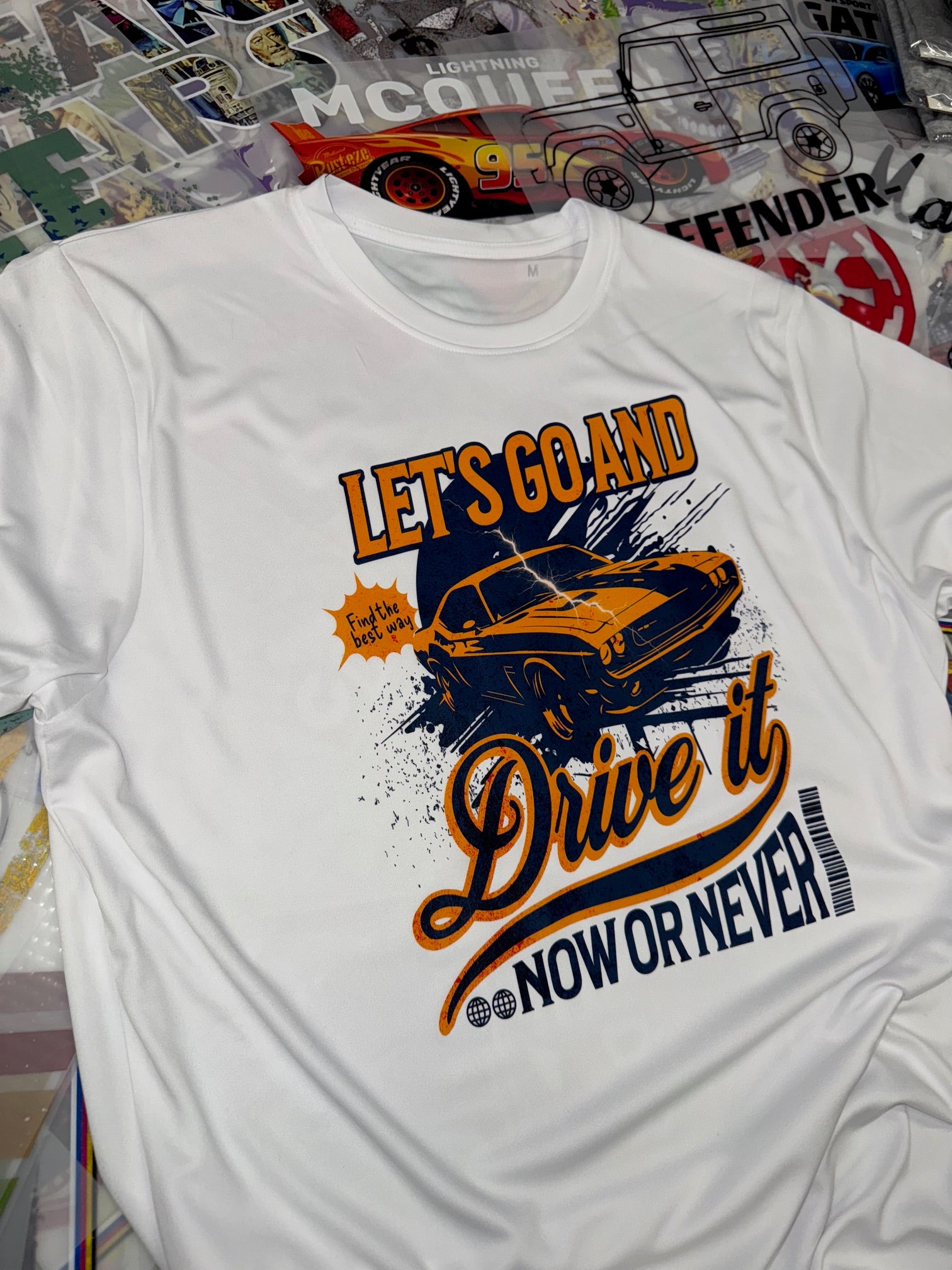 DRIVE IT NOW OR NEVER CAR WHITE T SHIRT