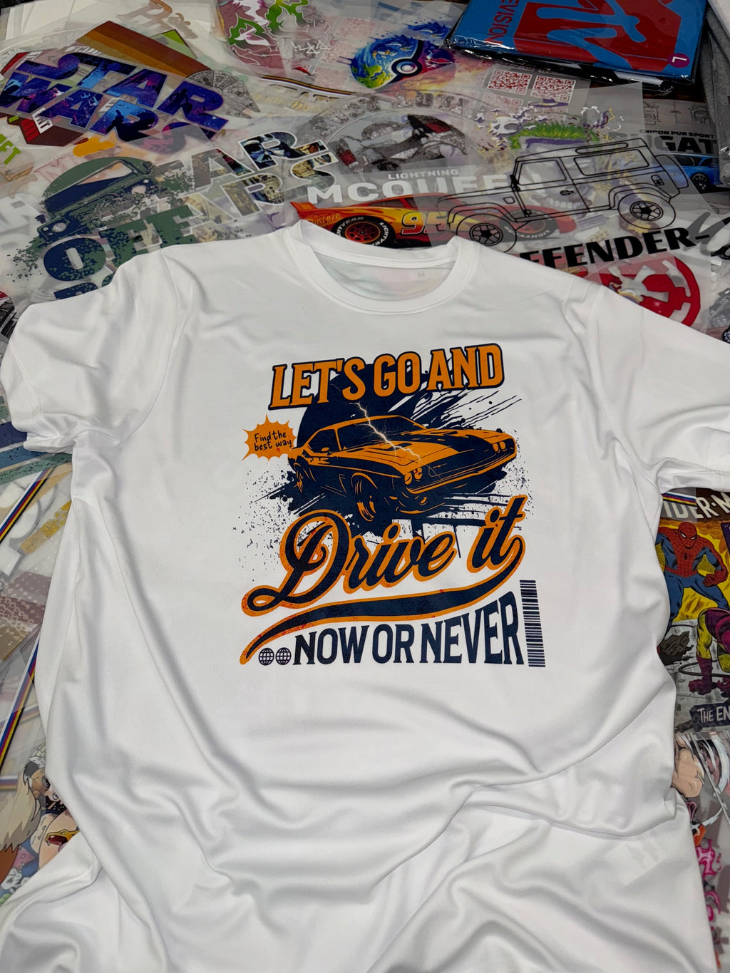 DRIVE IT NOW OR NEVER CAR WHITE T SHIRT