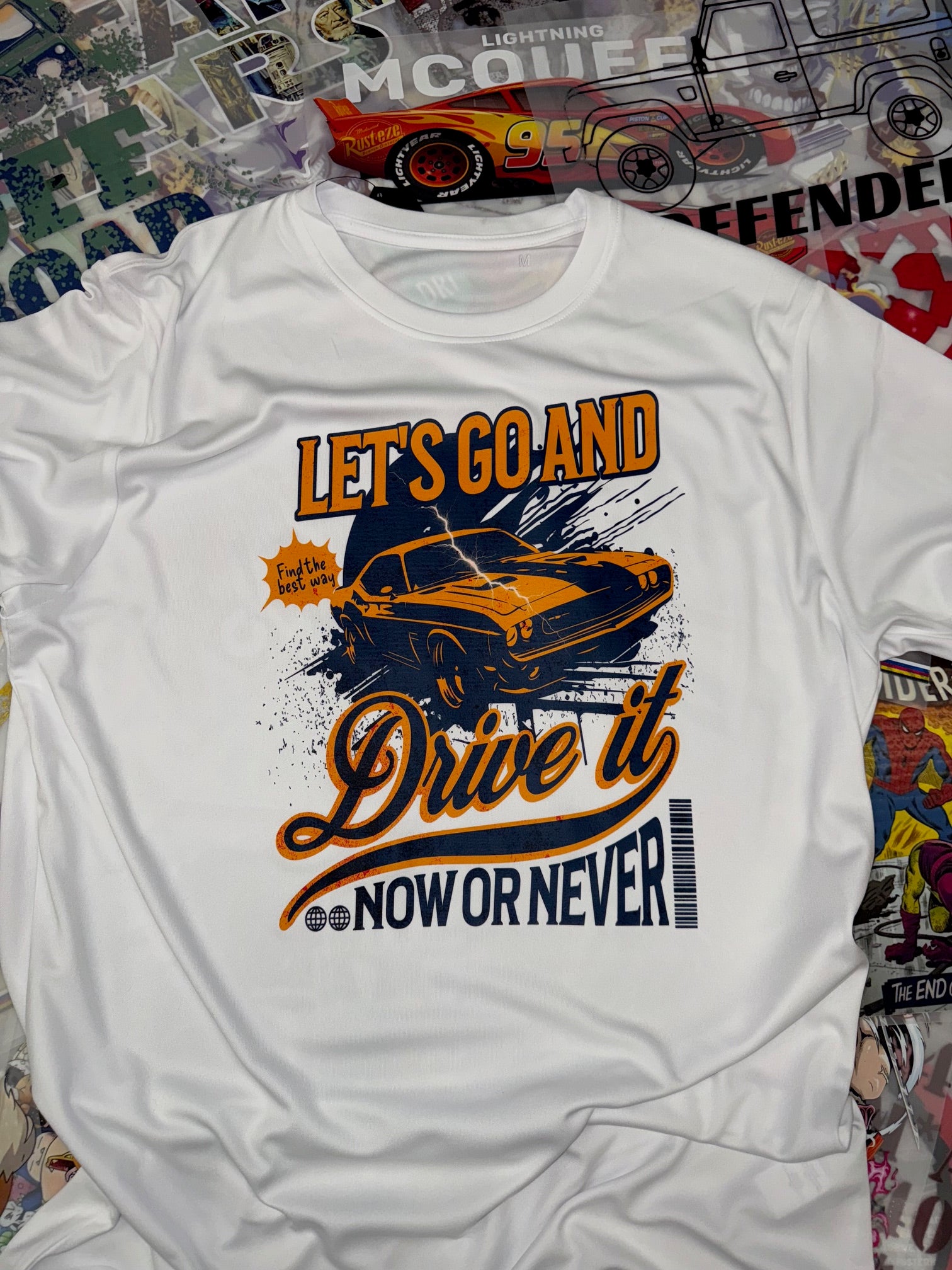DRIVE IT NOW OR NEVER CAR WHITE T SHIRT