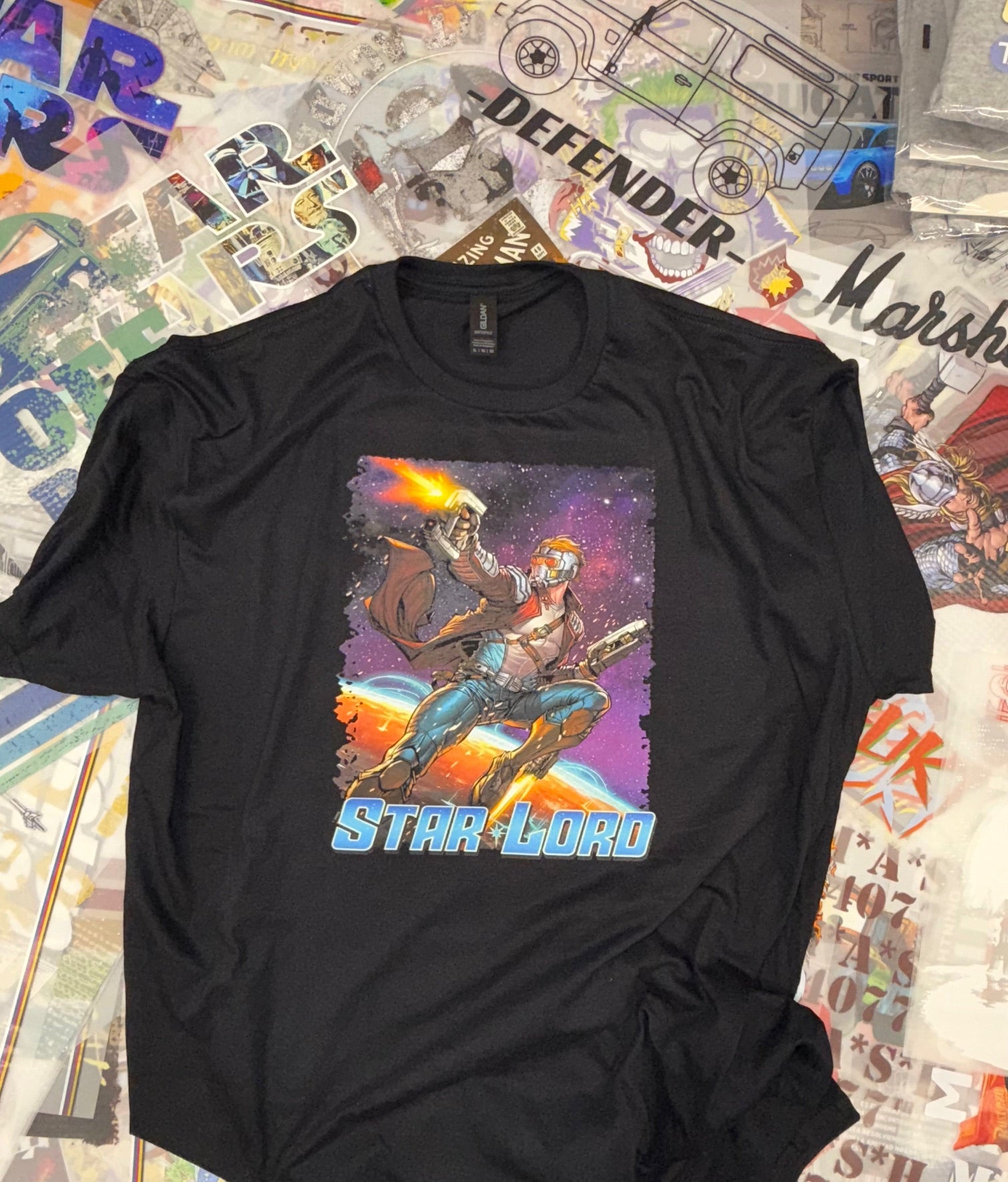GUARDIANS OF THE GALAXY STARLORD COMIC BOOK STYLE BLACK T SHIRT