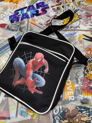 BLACK/WHITE RETRO FLIGHT BAG WITH SPIDER-MAN IMAGE