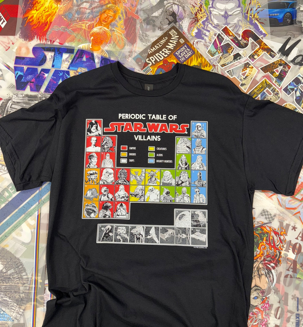 STAR WARS PERIODIC TABLE OF VILLAINS BLACK T SHIRT