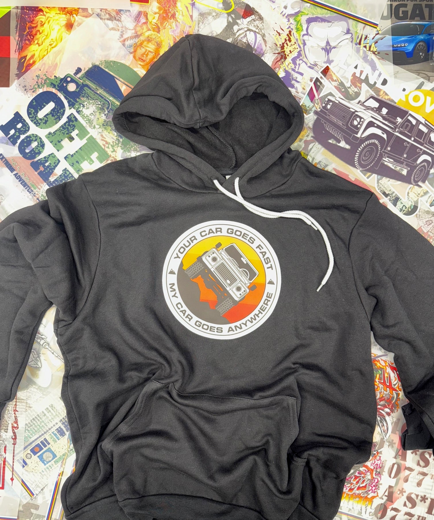 OFF ROAD MY CAR GOES ANYWHERE 4 X 4 BLACK HOODIE