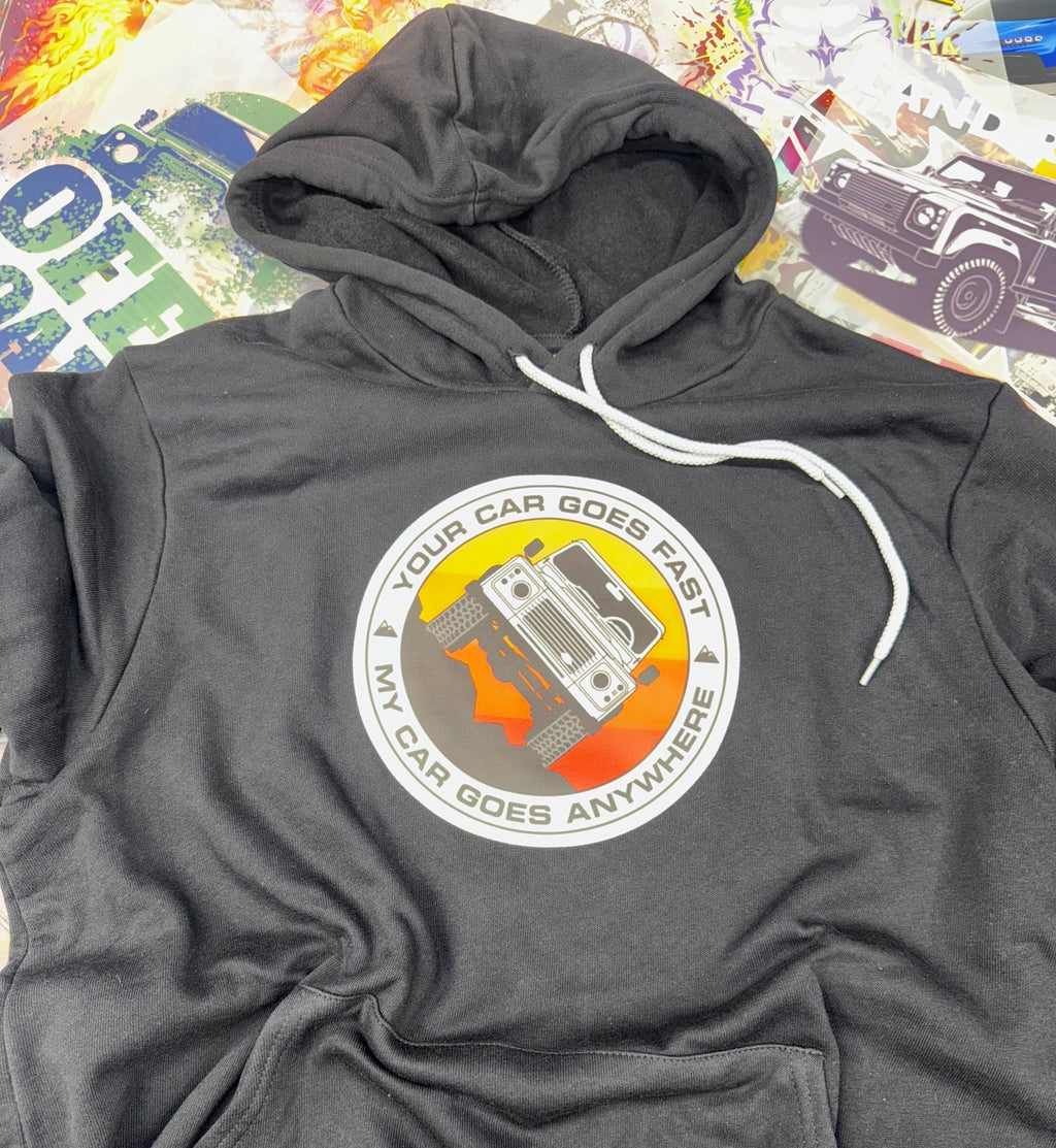 OFF ROAD MY CAR GOES ANYWHERE 4 X 4 BLACK HOODIE