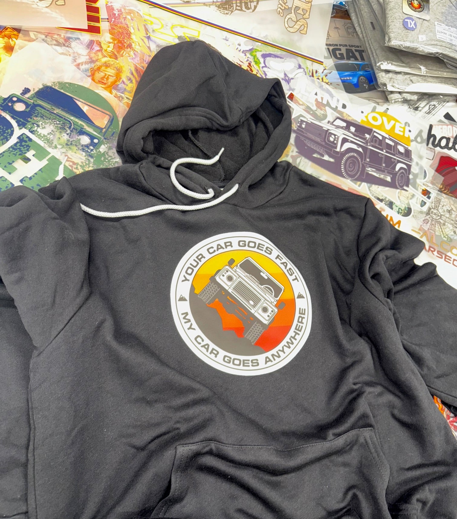 OFF ROAD MY CAR GOES ANYWHERE 4 X 4 BLACK HOODIE