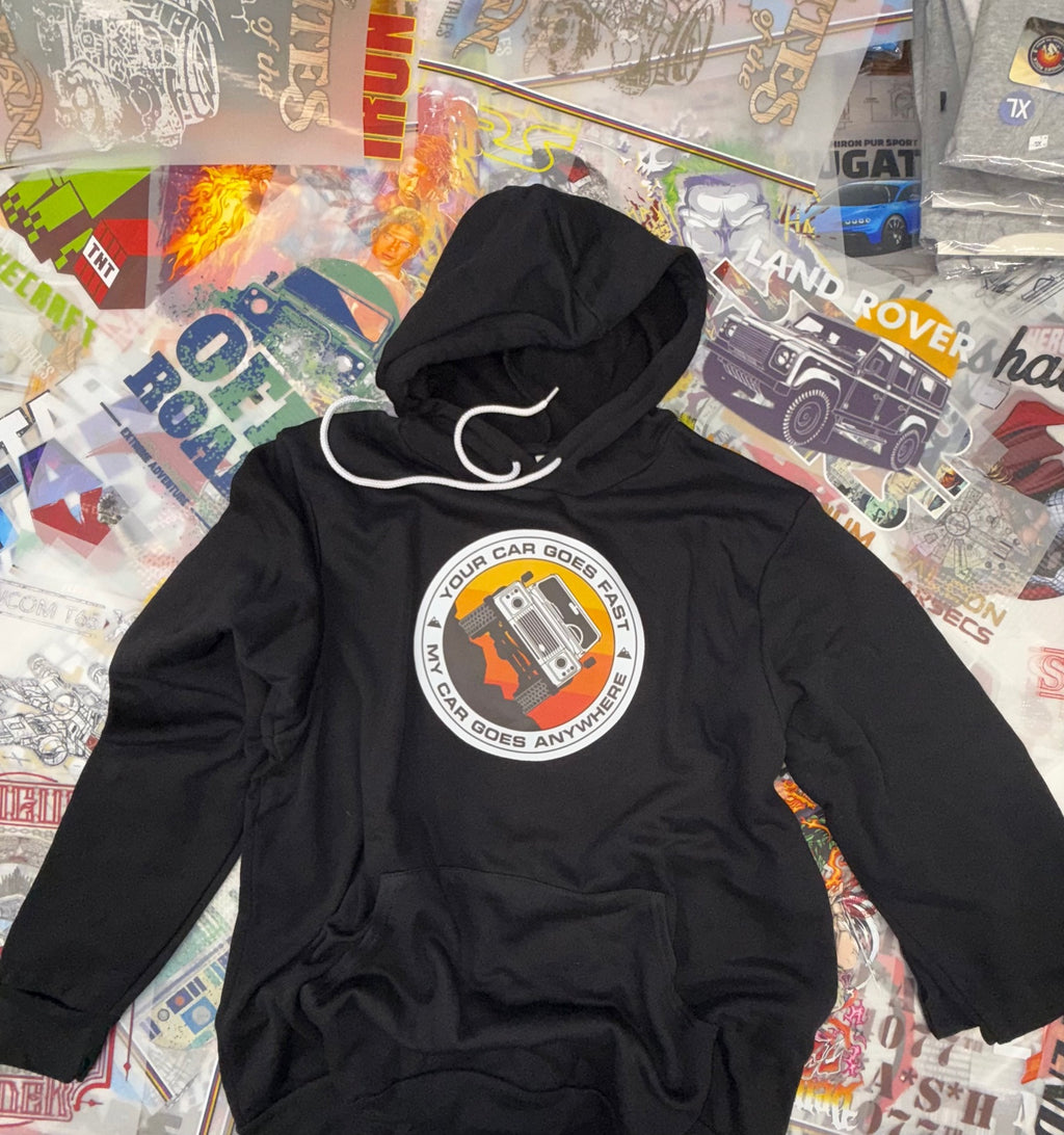 OFF ROAD MY CAR GOES ANYWHERE 4 X 4 BLACK HOODIE