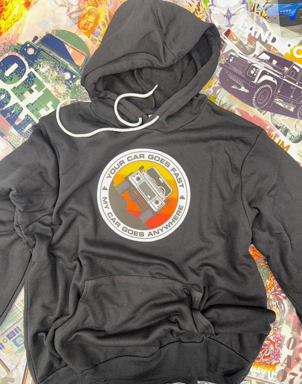 OFF ROAD MY CAR GOES ANYWHERE 4 X 4 BLACK HOODIE