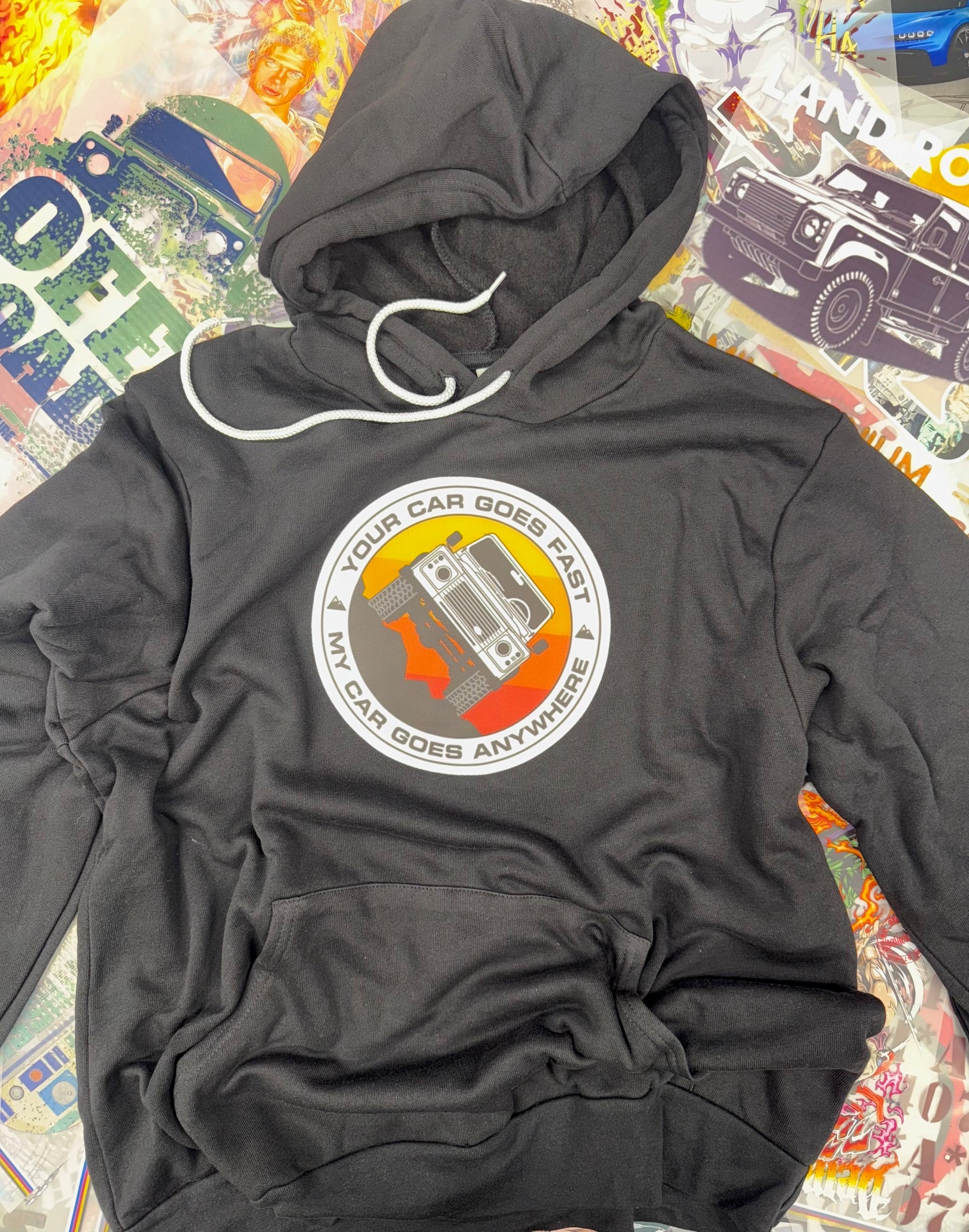 OFF ROAD MY CAR GOES ANYWHERE 4 X 4 BLACK HOODIE