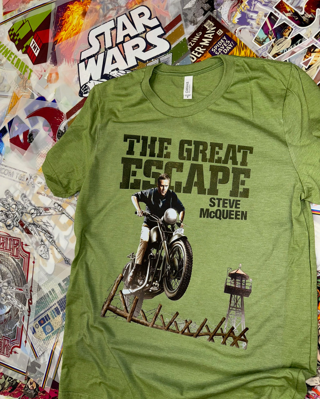 THE GREAT ESCAPE STEVE MC QUEEN GREEN T SHIRT