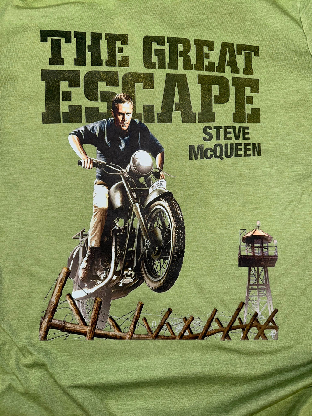 THE GREAT ESCAPE STEVE MC QUEEN GREEN T SHIRT