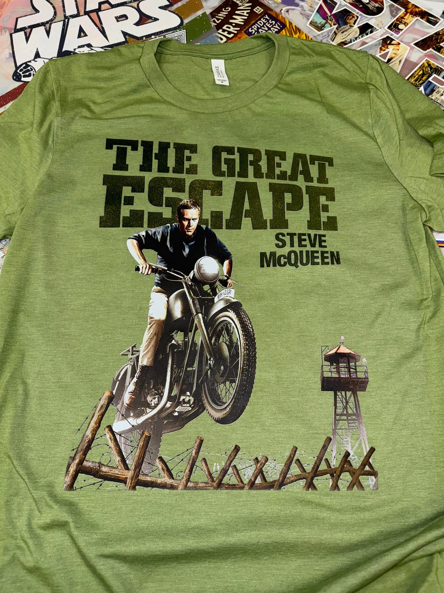 THE GREAT ESCAPE STEVE MC QUEEN GREEN T SHIRT