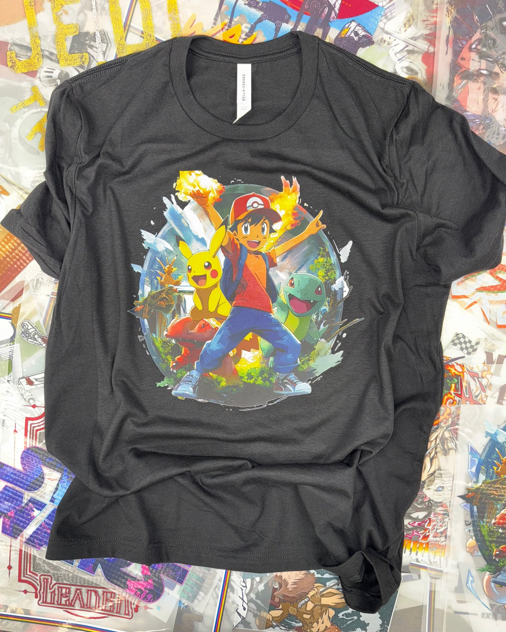 POKEMON ASH AND PIKACHU BLACK T SHIRT