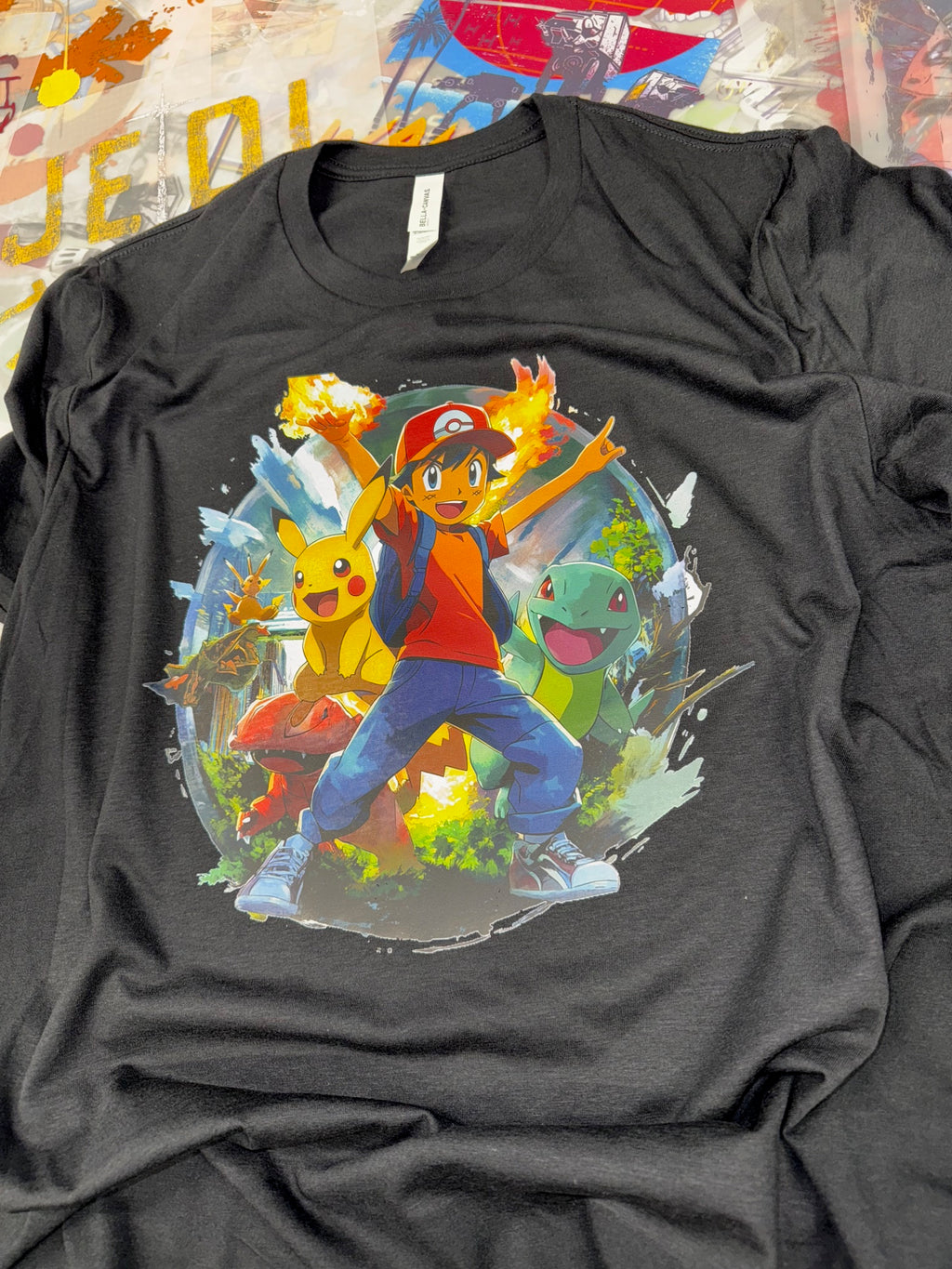 POKEMON ASH AND PIKACHU BLACK T SHIRT