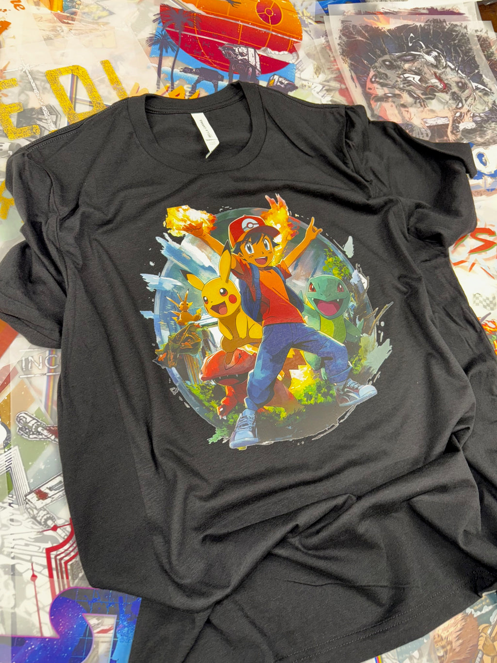 POKEMON ASH AND PIKACHU BLACK T SHIRT