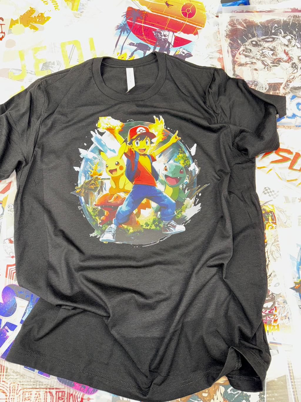 POKEMON ASH AND PIKACHU BLACK T SHIRT