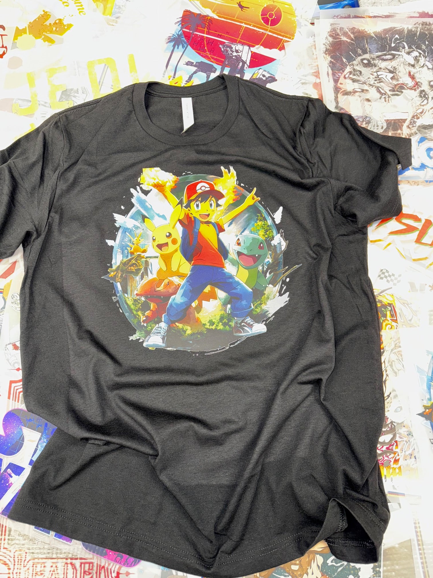 POKEMON ASH AND PIKACHU BLACK T SHIRT