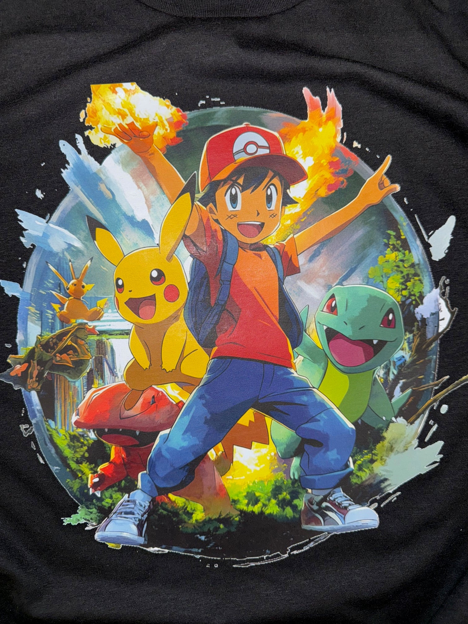POKEMON ASH AND PIKACHU BLACK T SHIRT