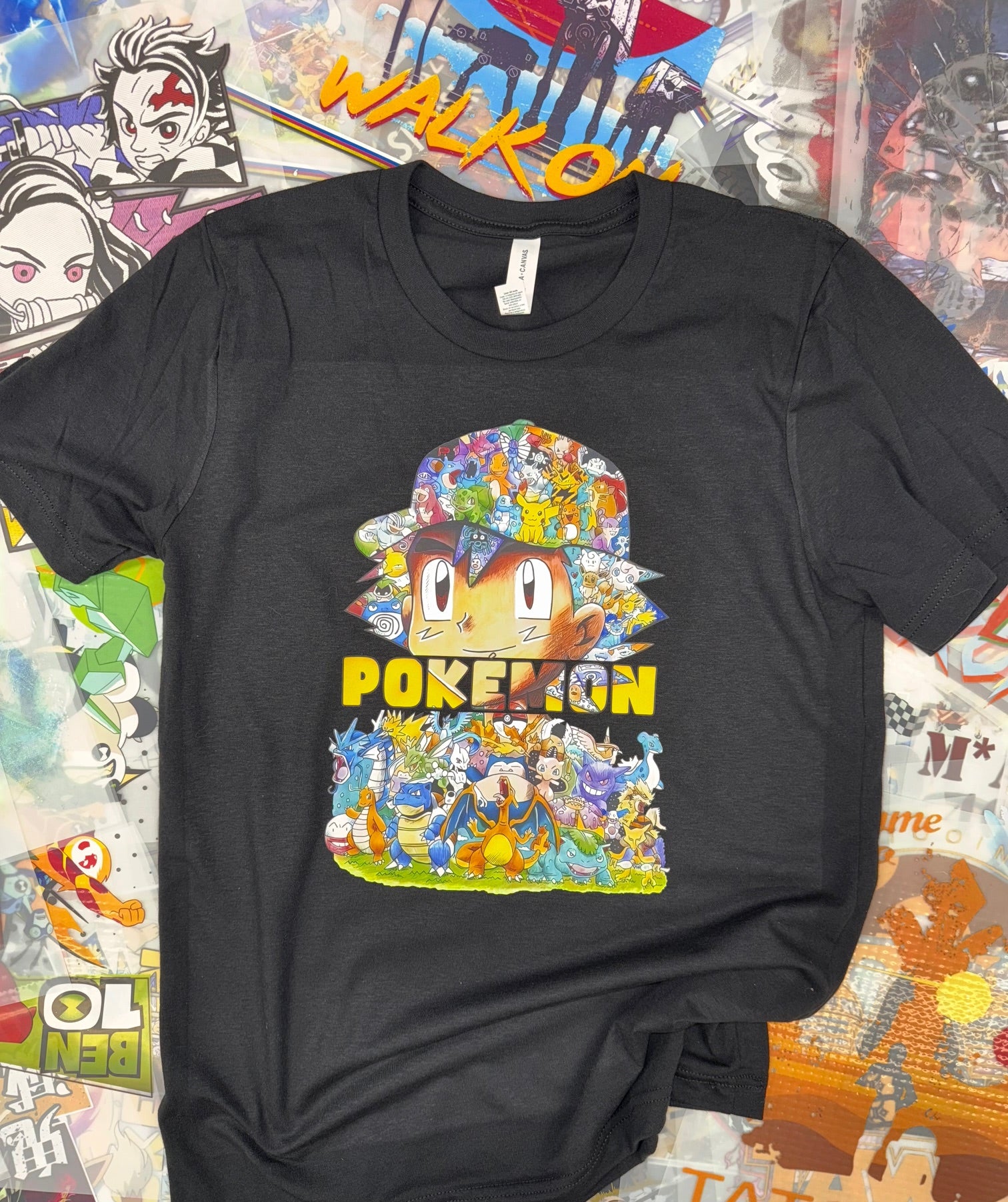 POKEMON ASH WITH ALL THE GANG BLACK T SHIRT