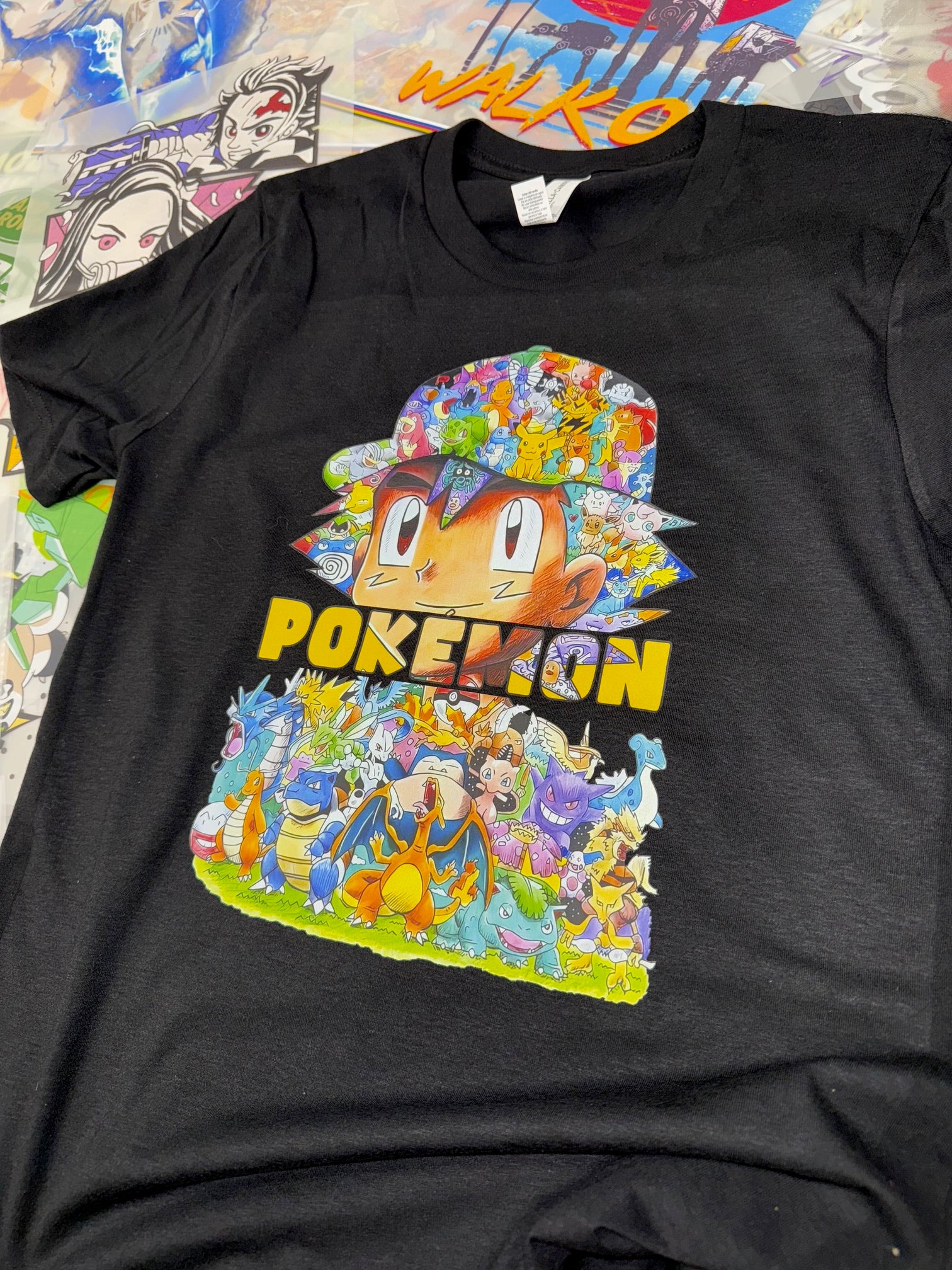 POKEMON ASH WITH ALL THE GANG BLACK T SHIRT
