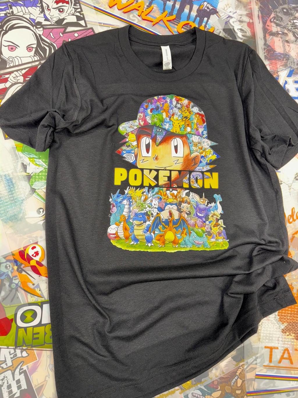 POKEMON ASH WITH ALL THE GANG BLACK T SHIRT