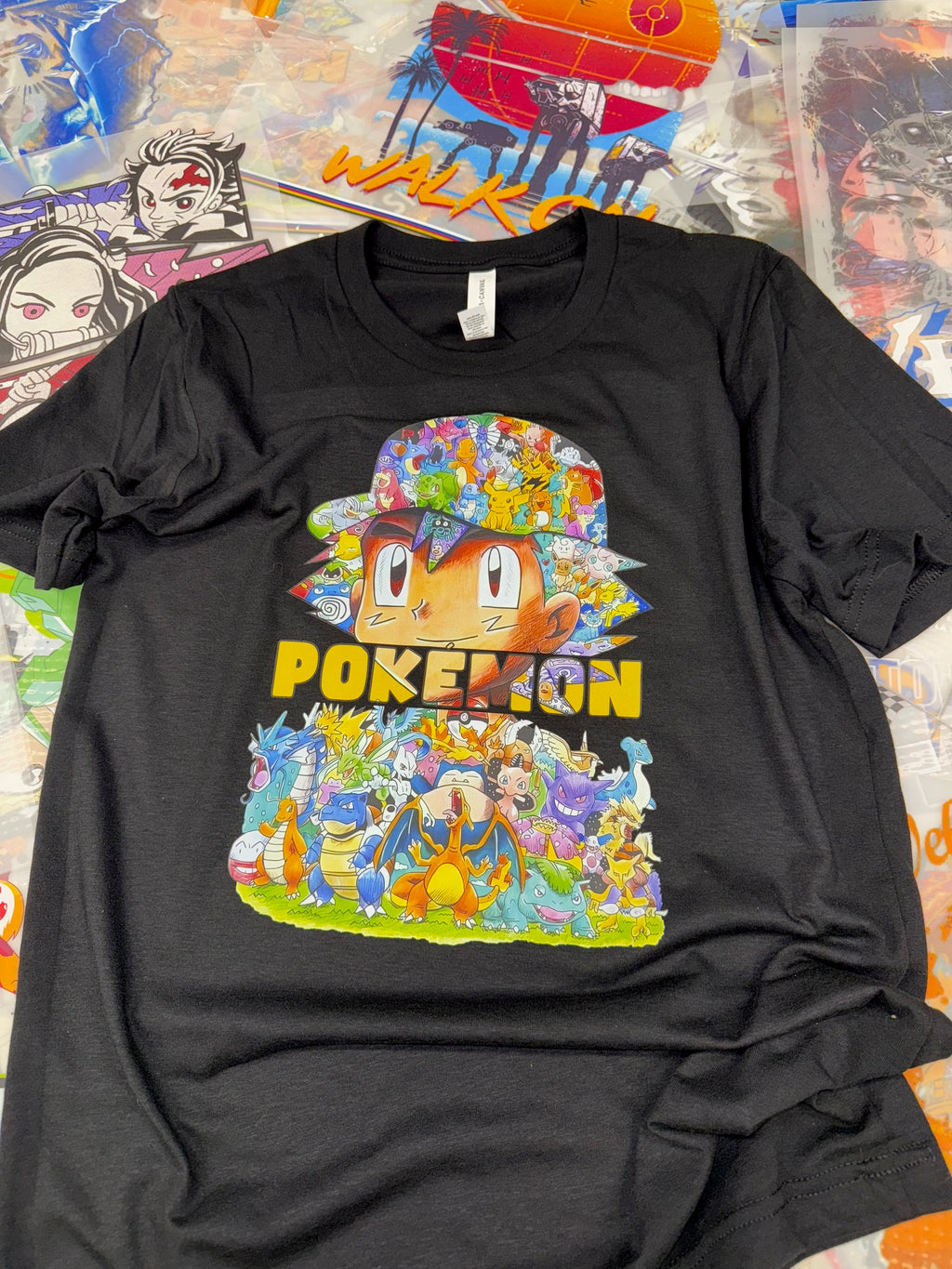 POKEMON ASH WITH ALL THE GANG BLACK T SHIRT