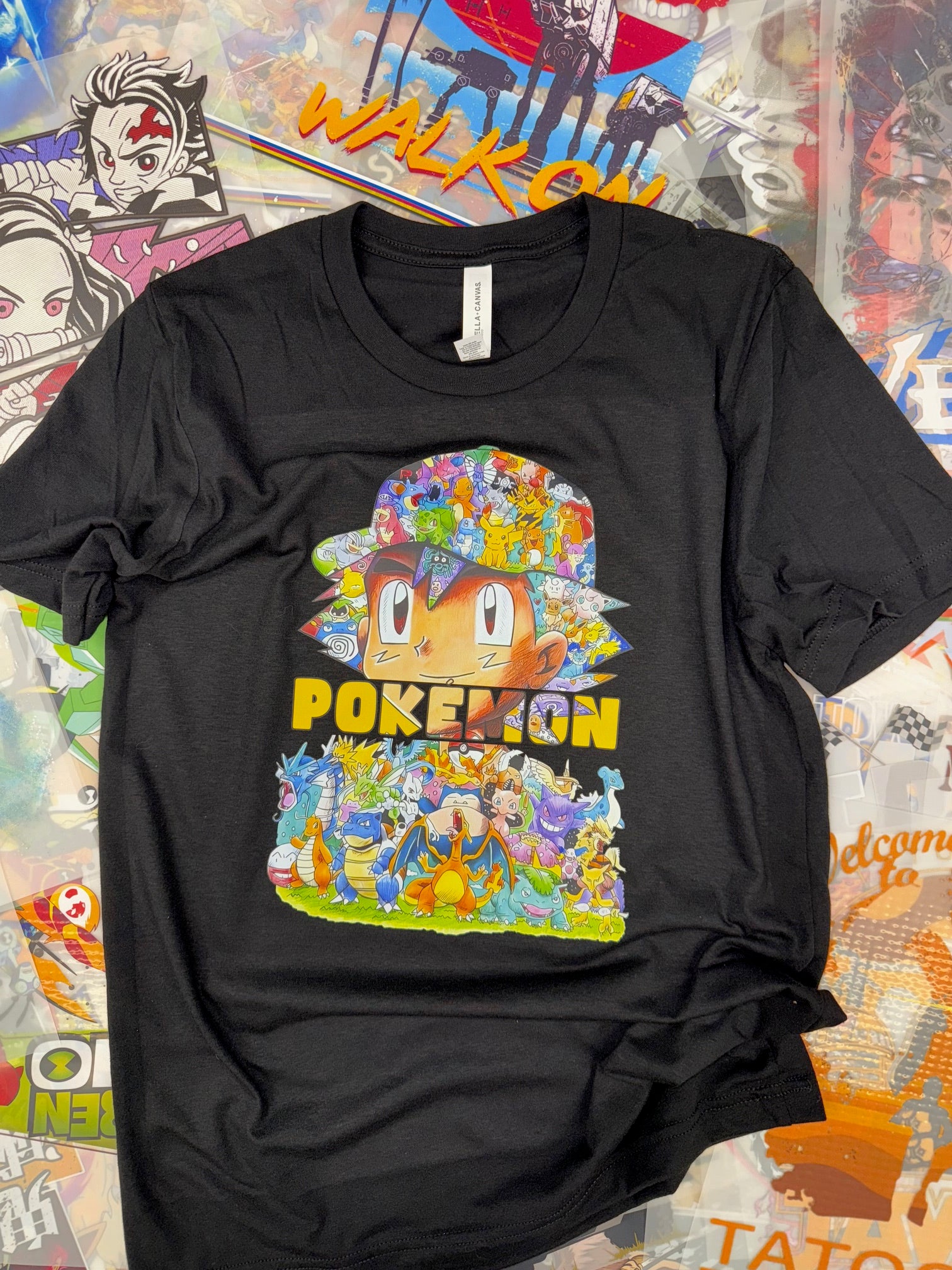 POKEMON ASH WITH ALL THE GANG BLACK T SHIRT