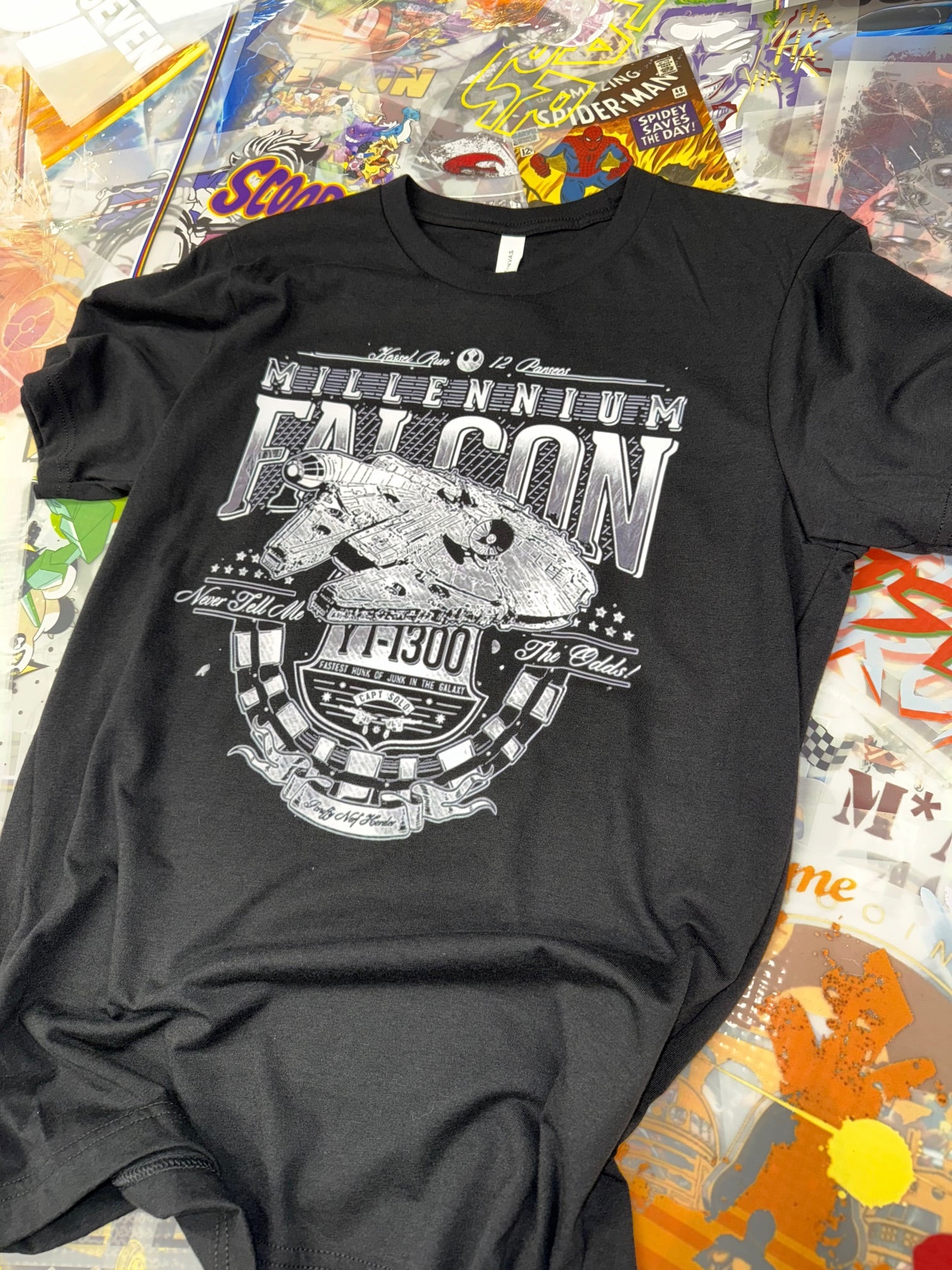 STAR WARS RETRO MILLENIUM FALCON BLACK T SHIRT