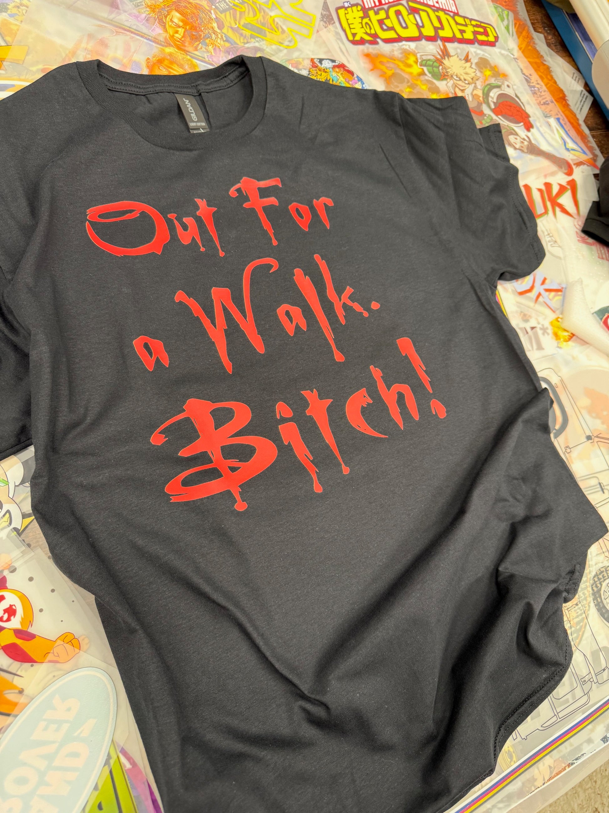 BUFFY THE VAMPIRE SLAYER : OUT FOR A WALK BITCH : BLACK T SHIRT